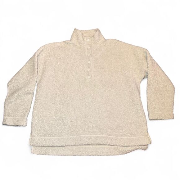 Aerie Women’s Large Sherpa Fleece Quarter Snap Pullover Ivory Cream Cozy Teddy J - Picture 1 of 6